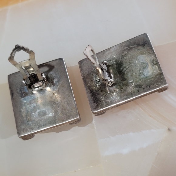 Sterling Silver Vintage LB Baltic Amber .925 Clip On Earrings - Picture 7 of 10